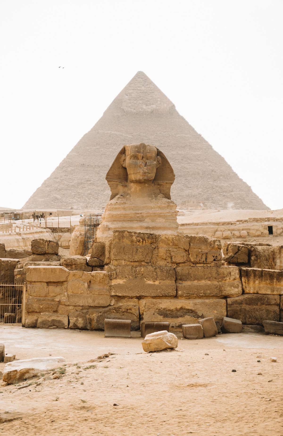 The Great Pyramids of Giza rising from the desert at golden hour